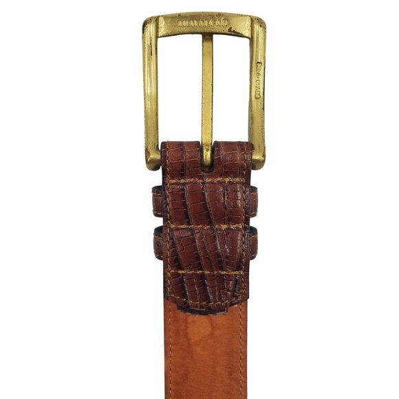 Trafalgar Size 38 Brown Italian Calfskin Leather Lizard Grain Belt Brass Buckle - Picture 6 of 10